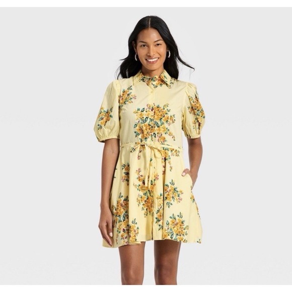 a new day Dresses & Skirts - Women Puff Sleeve Mini Shirtdress - A New Day - Yellow Floral